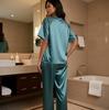 Eis Seide Damen Sommer Pyjama - Kurzarm, Lange Hose, Lockeres Freizeit Set