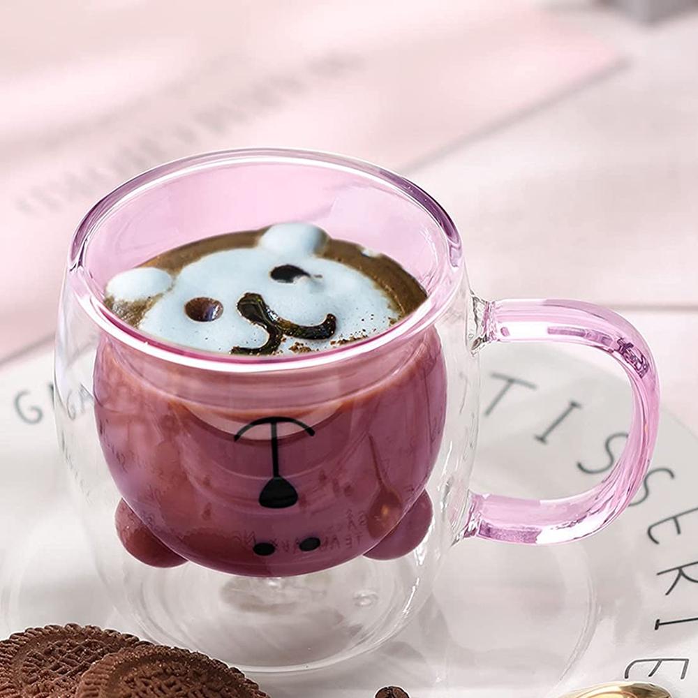 250ml Transparent Double Glass Cup Bear Animal Coffee Mug Cartoon Milk Juice Tea Drinking Cups Party Wine Glasses Drinkware