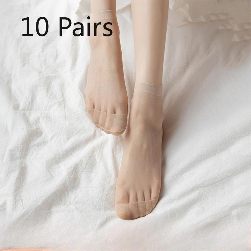 10 Paar Kristall-Kurzstrümpfe für Frühling und Sommer sind ultradünn, laufmaschenfest, unsichtbar und atmungsaktiv