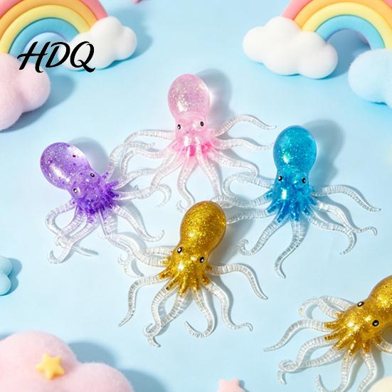 Handheld Stress Reliever Mini Glitter Octopus Squeeze Toy, Simulated Relief Sea Animal Fidget Toy Soft Shaped for Relaxation