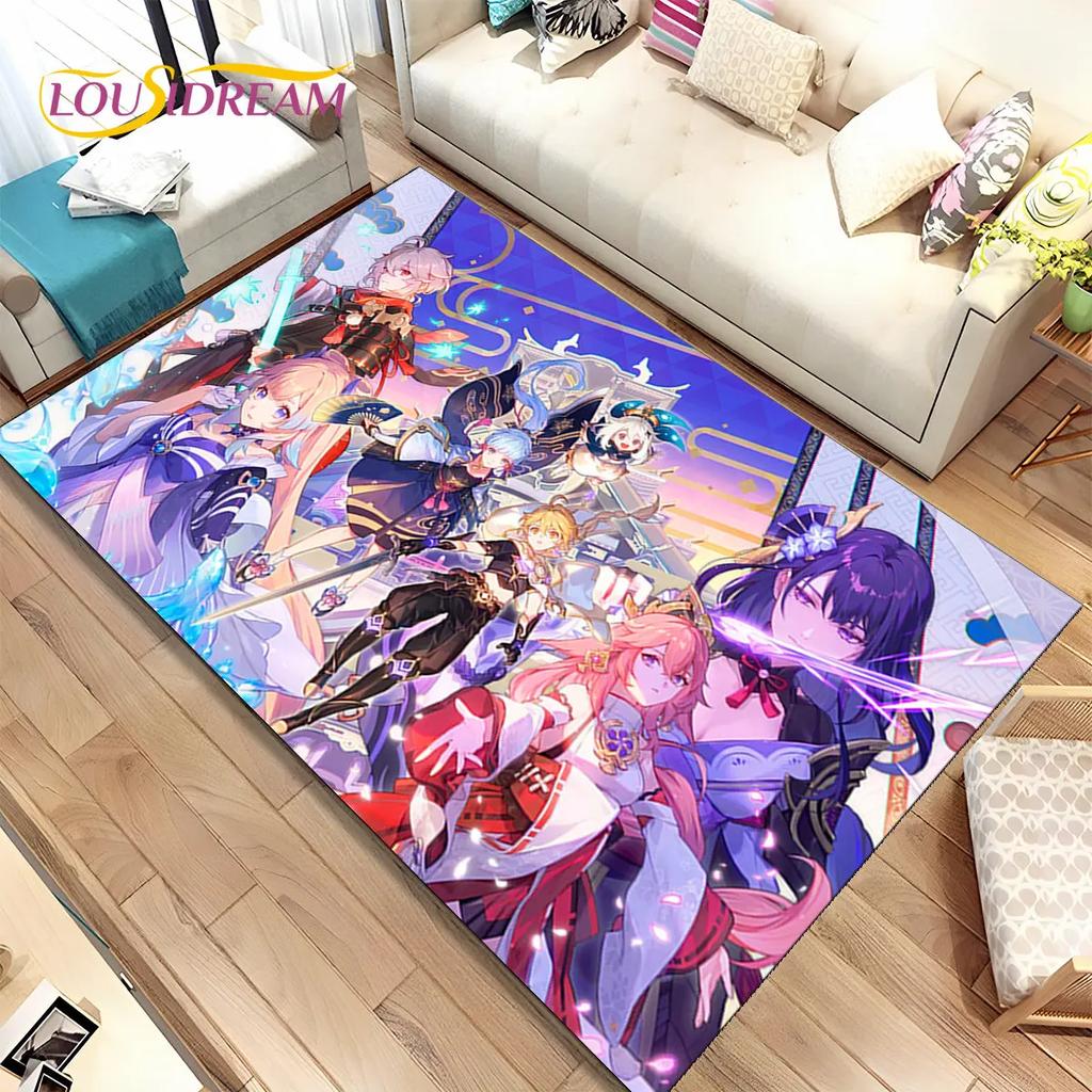 Alfombra de área de juego de dibujos animados de Genshin Impact, Alfombra para el hogar, sala de estar, dormitorio, sofá, felpudo, decoración de cocina, alfombra de piso antideslizante para niños
