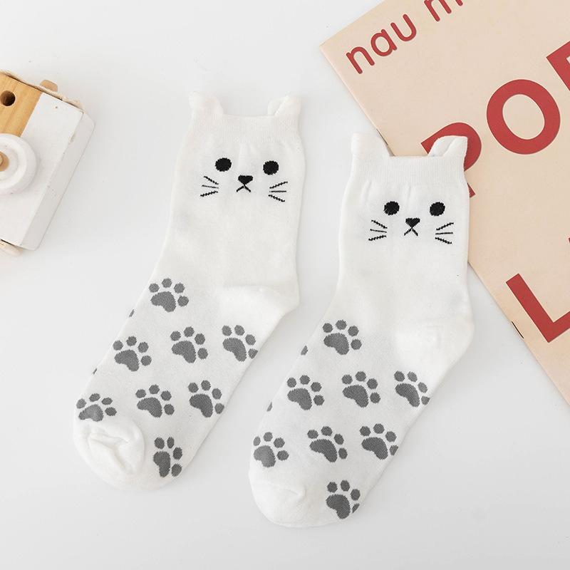 1pair Five Pairs of ' Crew Socks Featuring A Cartoon Cat Design Made From Thick Comfortable and Breathable Material
