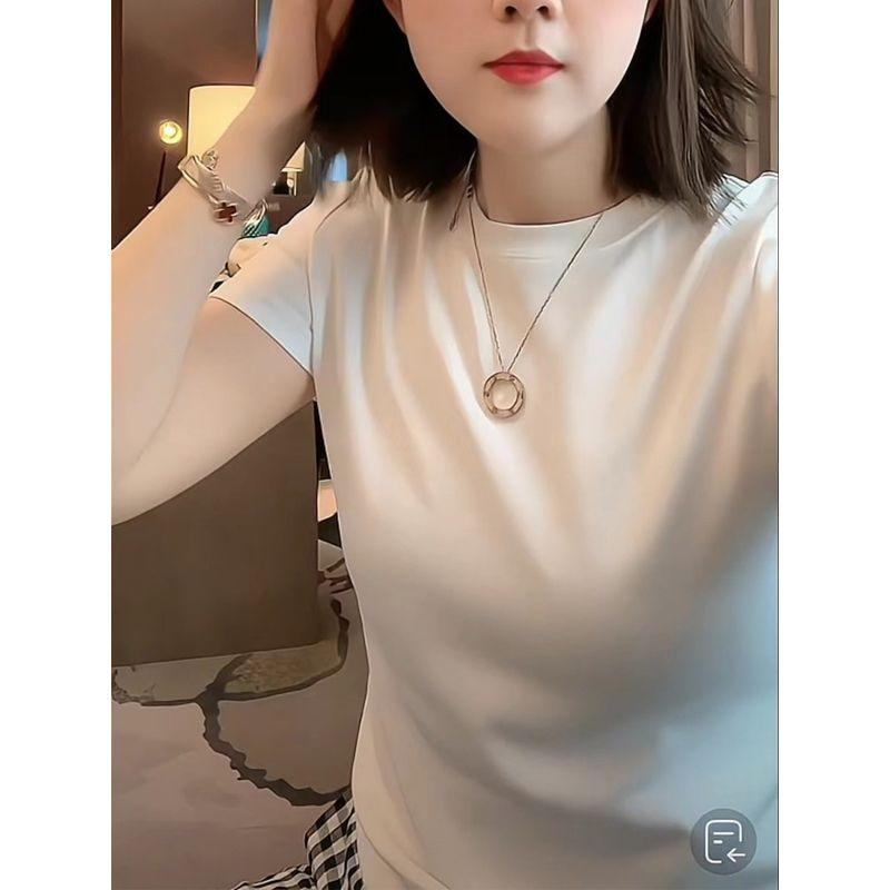 

Lake Blue Short-Sleeve T-Shirt for Women, 2026 Summer New Popular Style, Solid Color, Simple and Stylish Women s Top White XXL