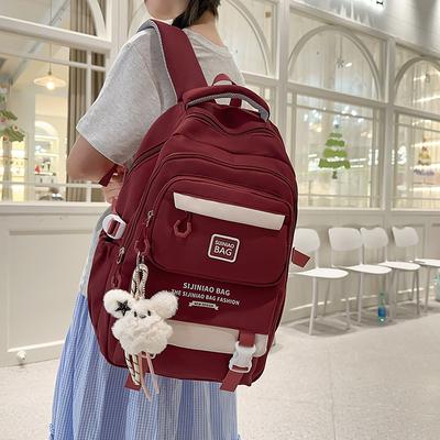 Color Block Student Schoolbag Campus Style Large Capacity Backpack