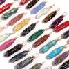1 Pc Natural Stone Charms 40mm Color Bullet Shaped Handmade Gold Wire Pendants for DIY Necklace Gifts Jewelry Making Accessories