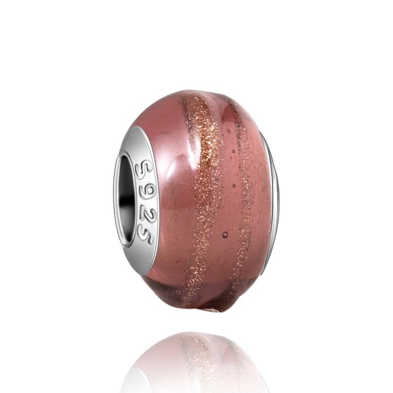  Charm Murano Vague Bleu Foncé Cuivré Coloré Compatible Bracelet Original Joli Charme Perles en Verre de Murano Fleur Rose Bijou