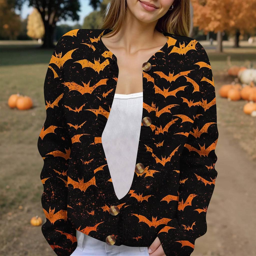 Women's Fashion Printed Long Sleeve Knitted Cardigan Button Down Jacket