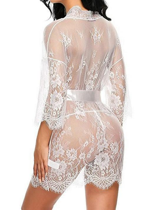 Sexy See-Through Lace Mesh Nightgown Robe Plus Size Lingerie