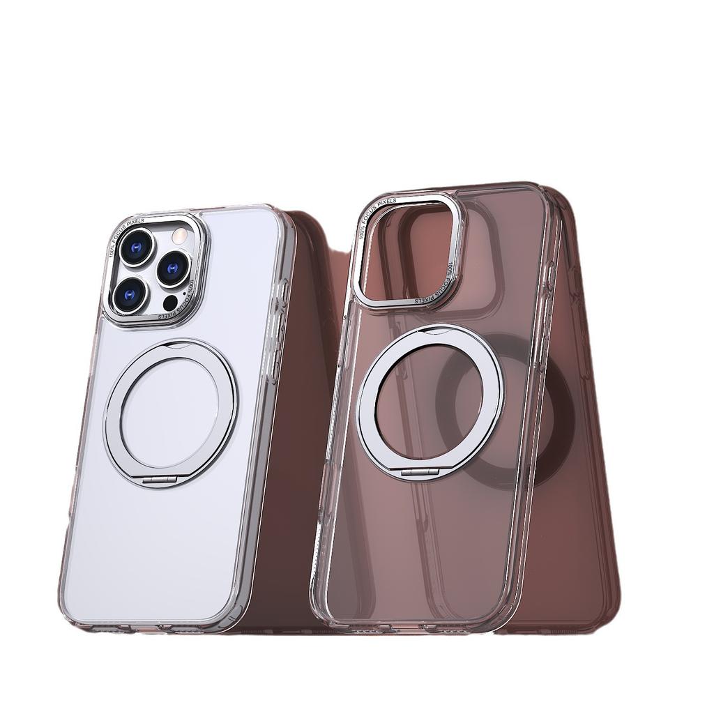 For IPhone 16 Pro Phone Case Transparent Rotating Pivot Magsafe Magnetic Bracket for Apple 15 Protective Case