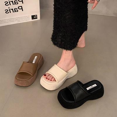 Platform Slippers Women's Summer Outer Wear Women's Shoes 2025 New Muffin Lazy One-pedal Sandals