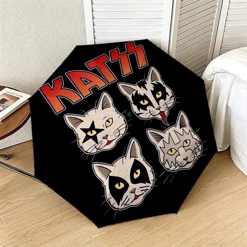 Rock Cats Portable 3 Folds Umbrella Portable Windproof Folding Rain Umbrella For Travel Outdoor Sun Protection Travel Outdoor Gift