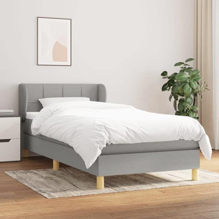 Maison Exclusive - Slatted Bed Base with Mattress Light Grey 90x200 Cm Fabric