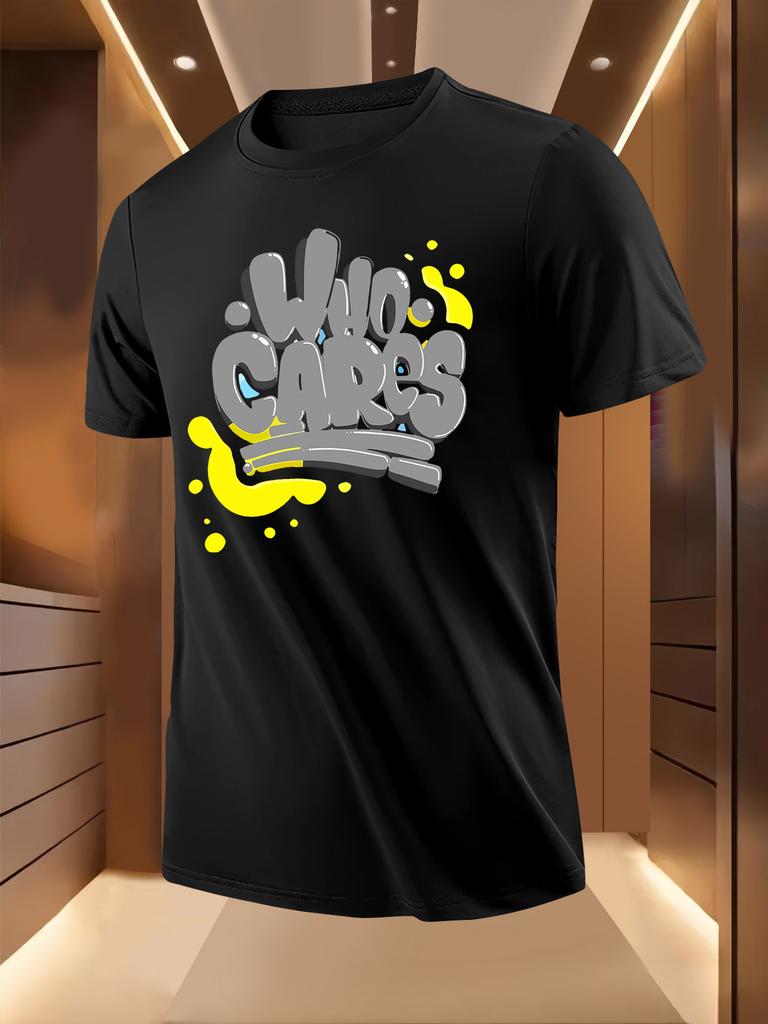 Who Cares Graffiti Print Tshirt - Black Short Sleeve