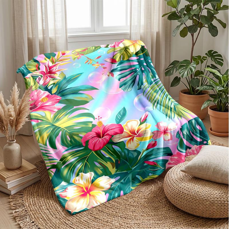 Tropical Flower Paradise Theme blanket Lightweight Warm Flannel Blanket Decorative Throw Blanket for Home Decoration