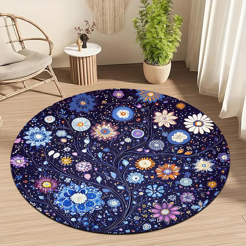 Floral Bohemian Style Flannel-printed Round Floor Mats Are Slip-resistant Suitable Living Room Bedroom Terrace Garden Carpets
