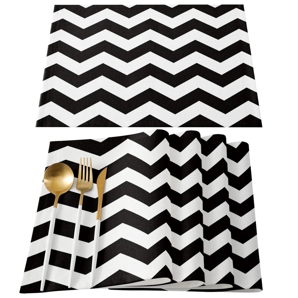 Ränder Svart Vit Enkelt Mönster Bordsmatta Köksdekoration Underlägg Bord För Bröllop Matsalsaccessoarer Bordsmatta