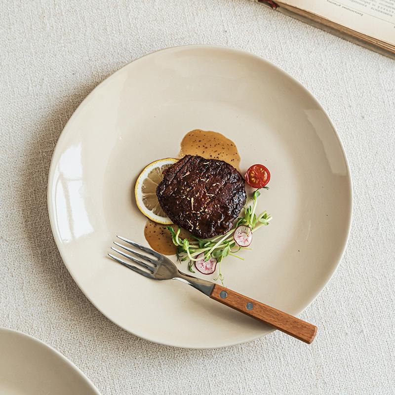 Simple And Practical Ceramic Large Plate Tableware Solid Color Round Household Dish Plate High-End Japanese Restaurant Steak Pasta Plate