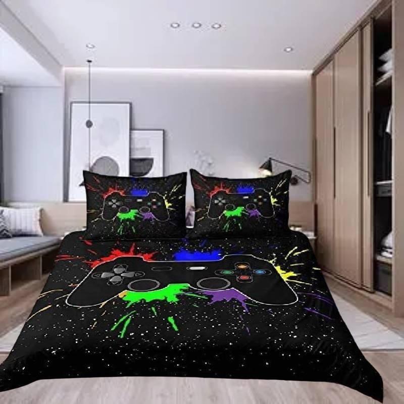 Bedding Set Gamer Single Double King Zipped Duvet Cover Gamepad Graffiti Pattern