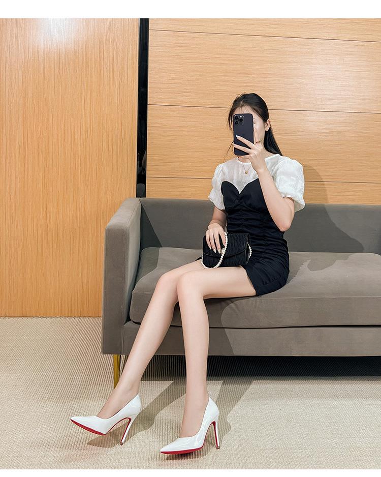 Nude Patent Leather Stiletto High Heels - 2025 Women’s Nightclub Style with Red Bottoms and Pointed Toes