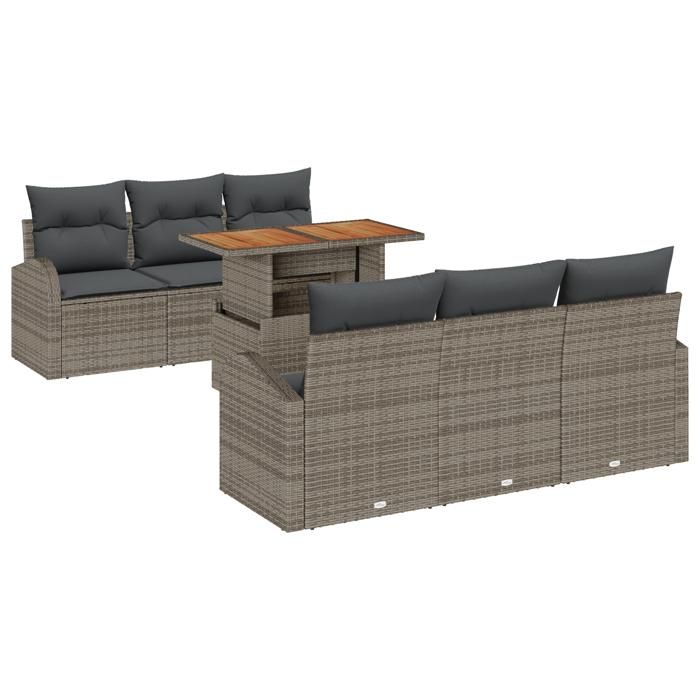 VidaXL Ensemble de salle à manger de jardin 7 pièces avec coussins gris poly rattan acacia 3349530