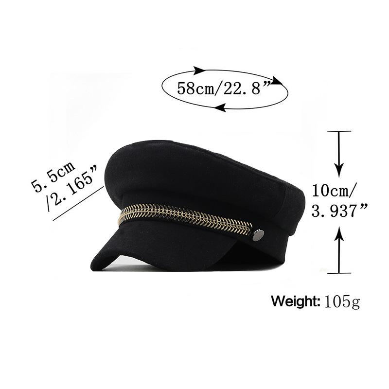 Autumn and winter navy hat tide beret women's woolen European and American chain woolen octagonal navy hat painter's hat flat top hat