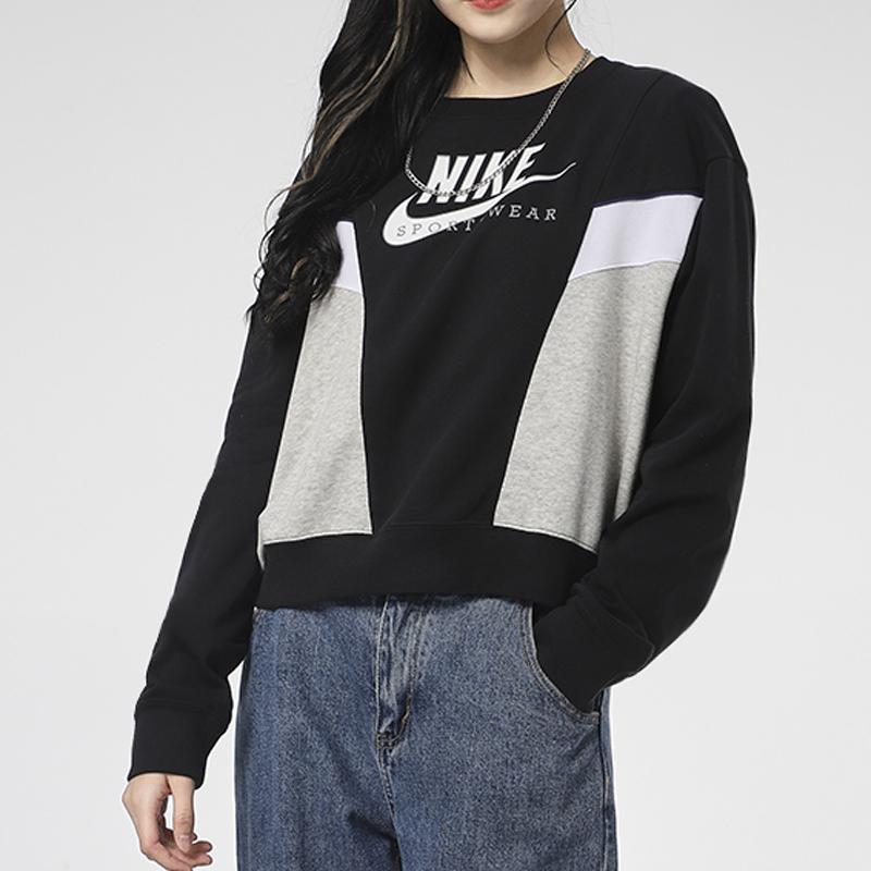 Nike Casual Sports Crewneck Pullover Sweatshirt Women Sweatshirt Black CZ8599-010