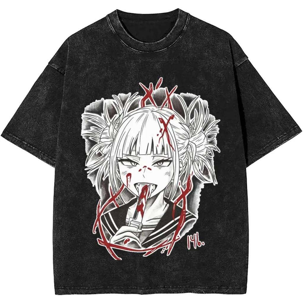 My Hero Academia Himiko Toga Vintage Spłowiony Oversize'owy T-shirt | Unisex Anime Streetwear Tee