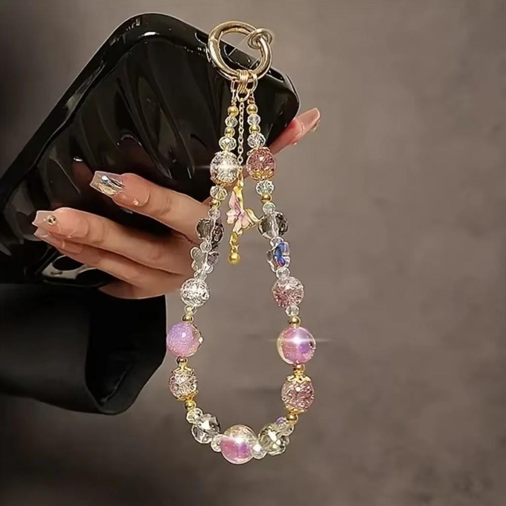 Crystal Phone Lanyard Handmade Beaded Phone Wrist Chain Keychain Phone Charm Camera Chain