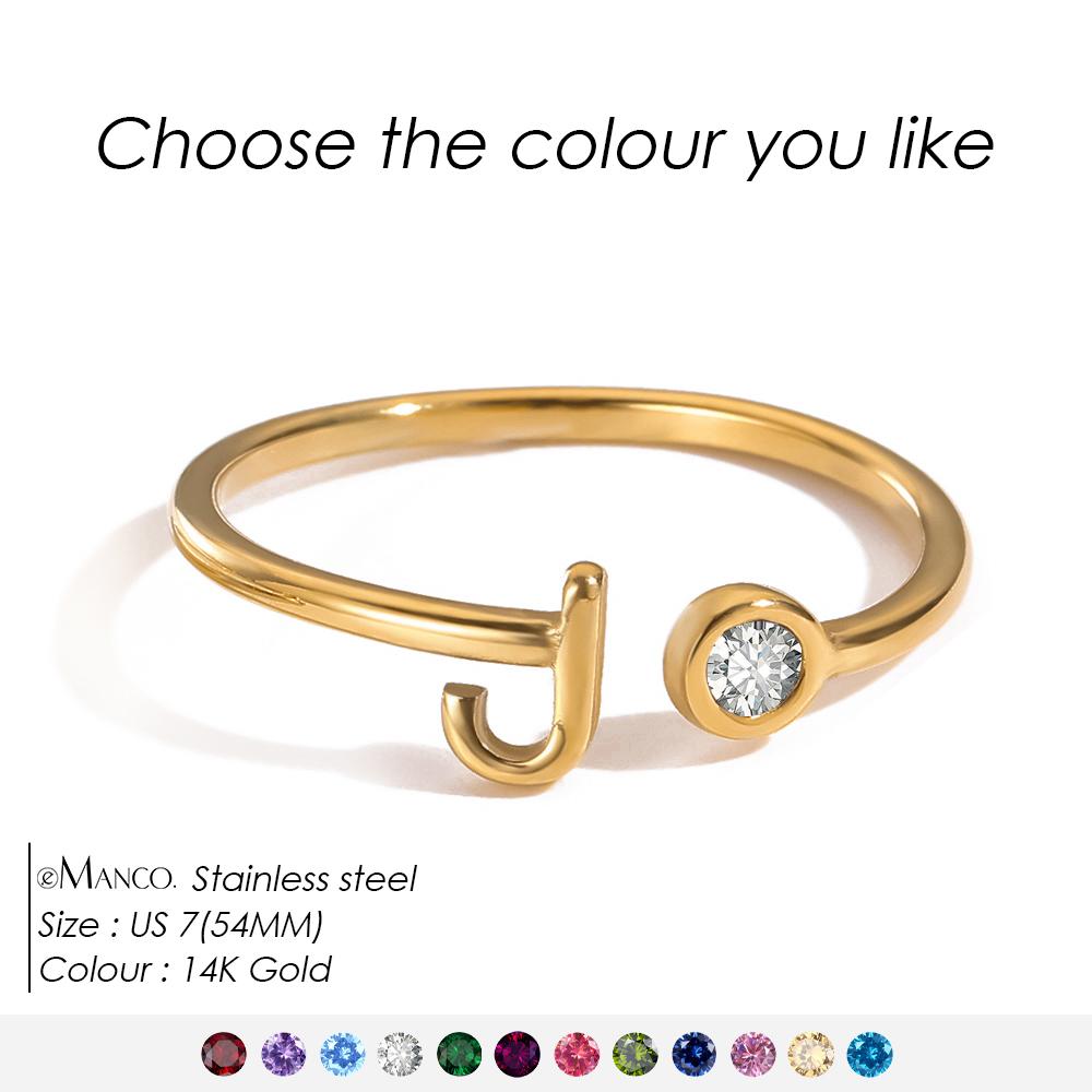 EMANCO Birthstone Initial Custom Ring Open End Ring Stainless Steel Name Custom Jewelry Women's Ring