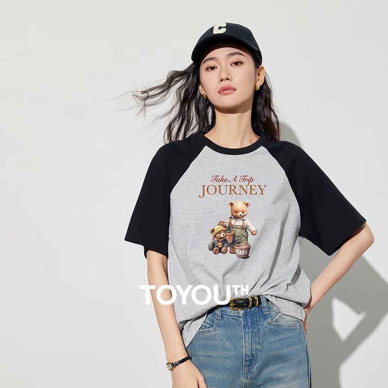Women s Retro Little Bear Print Loose Short Sleeve T-shirt S