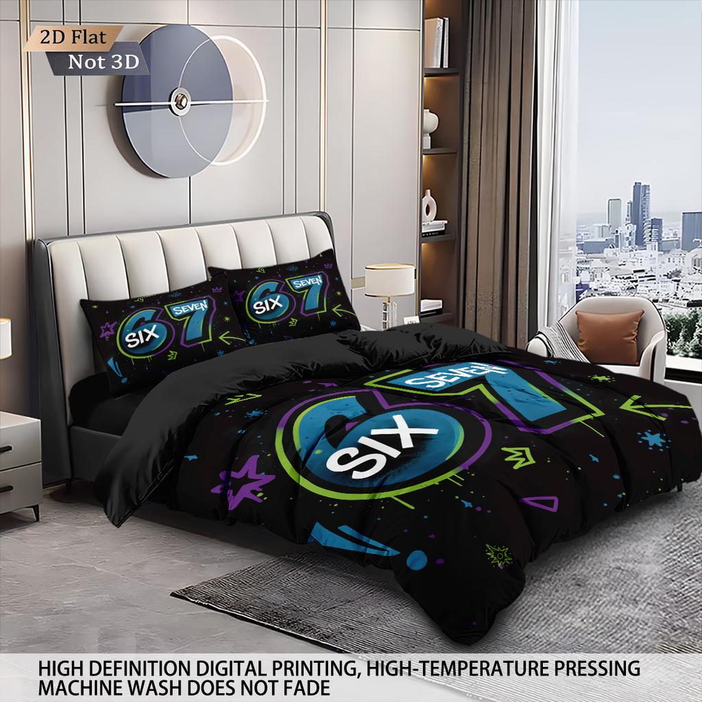 3-teiliges Sechs Sieben Schwarz Bedrucktes Kernloses Daunenbettwäsche-Set Mehrere Größen Komfortable Schlafzimmer Bettwäsche Dekoration