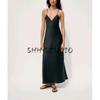 Summer New Product Women's Clothes Minimalist Style V Neck Sleeveless Silk Satin Textured Sling Midi Skirt Dress 8034331