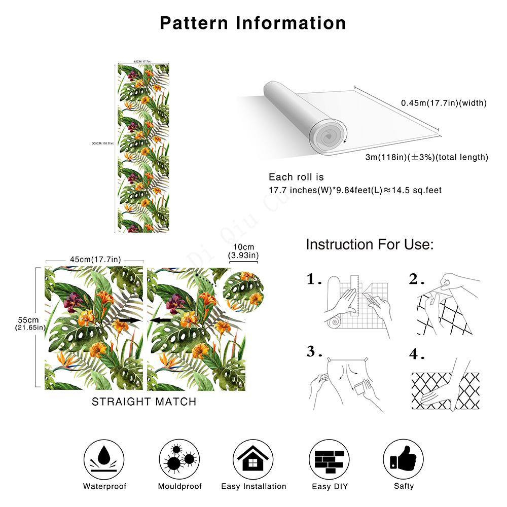 Boho Forest Peel & Stick Floral Wallpaper Palm Banana Leaf Pattern In Purple/Green/Yellow Removable Easy Clean Home Decor