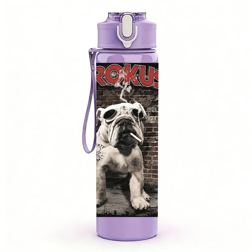 1 Stück Retro Bulldogge Hund Vintage Porträt Druck 750ml Tragbare Sportwasserflasche Auslaufsicher Reise Fitnessstudio Trinkbecher