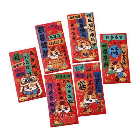 

6 шт. Червоні конверти на Китайський Новий рік 2026 Рік Коня Пакети з щасливими грошима Червоний Хун Бао для Свята Весни Місячного Нового року