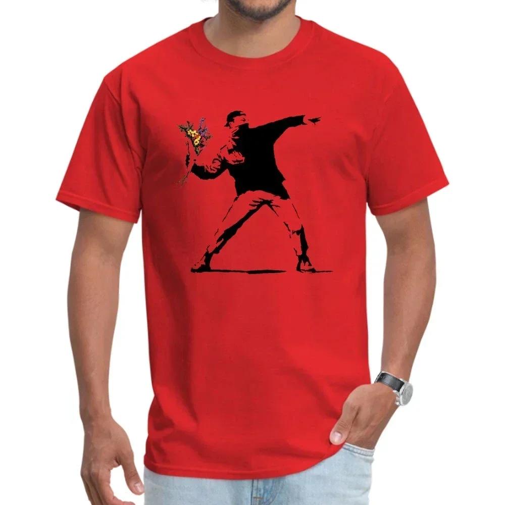 Swag Banksy Ρίπτης Λουλουδιών Μπλουζάκια 100% Βαμβακερό Ύφασμα Ανδρικό Μπλουζάκι Ανδρικά Μπλουζάκια Πρωτότυπο Street Art Σχεδιαστής Επαναστατικά Μπλουζάκια Oversize