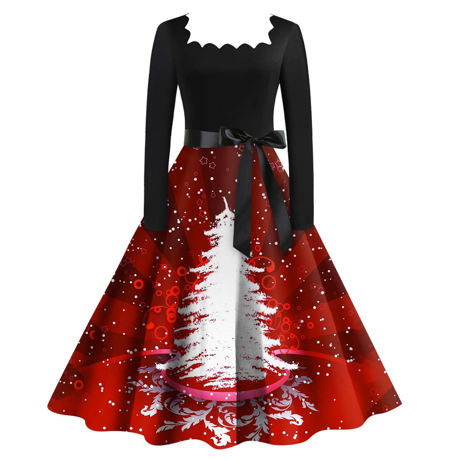 

Женское повседневное модное платье с длинными рукавами и принтом рождественской елки, повседневное платье с вырезом и квадратным вырезом M белый