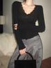 Elegant Lace V-Neck Women's Slimming T-shirt - Autumn/Winter 2025 Collection