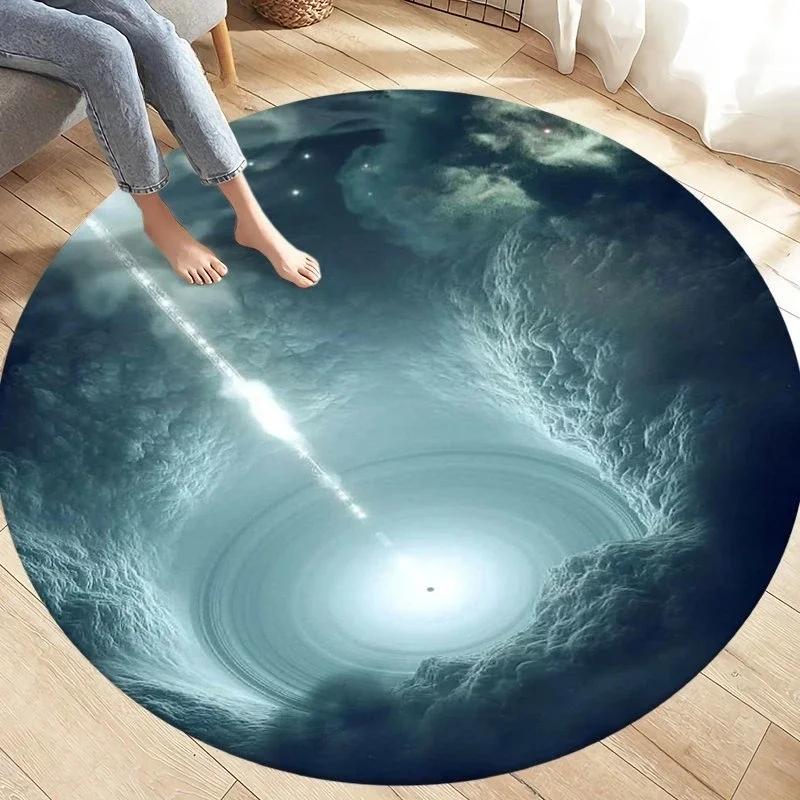 Natural Disaster Round Carpet Fantasy Tornado Cloud Print Area Rug for Living Room Kitchen Bedroom Sofa Decor Non-slip Floor Mat