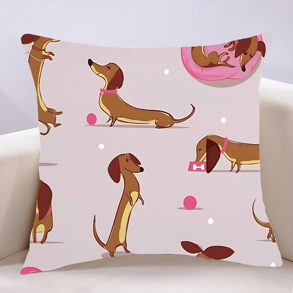 Sausage Dog Dachshund Cute Pillow Case Cushion Cover Soft Cute Throw Pillow Case For Car Sofa Pillowcase Polyester With Zipper