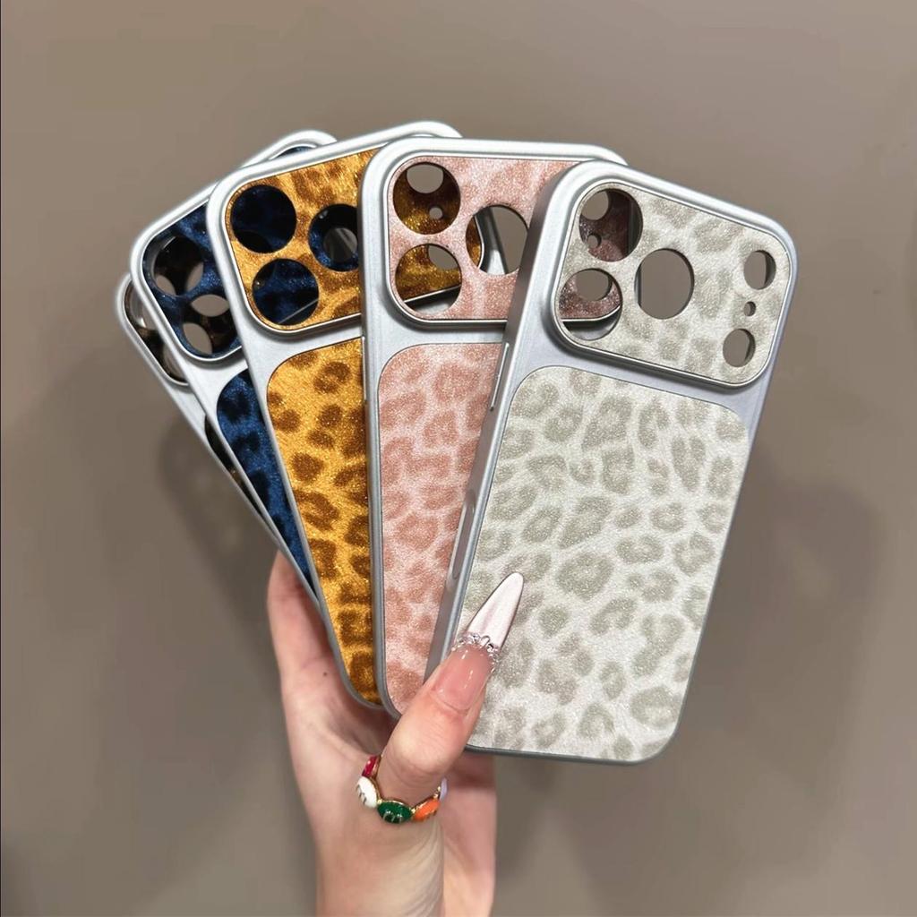 Leopard Print Leather-Wrapped Case for iPhone 16, 15 Pro, & 14 – Stylish Full Protection for Hot Girls