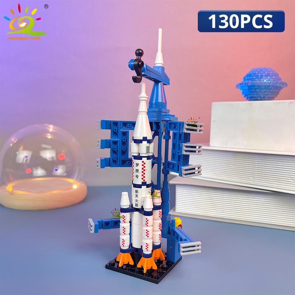 HUIQIBAO Letecký kosmodrom Model Raketoplán Raketa Startovní centrum Stavební bloky MOC Kosmická loď Dětské kostky Hračka