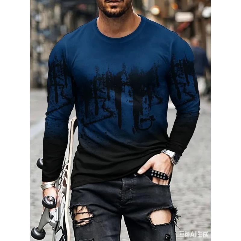 Men's 3D Printed Long-sleeved T-shirt, Comfortable, Breathable and Versatile Men's Top