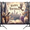 Magic Castle and Owl Birthday Wishing Banner - Polyester Fiber Dream Party Backdrop Featuring Magical Books