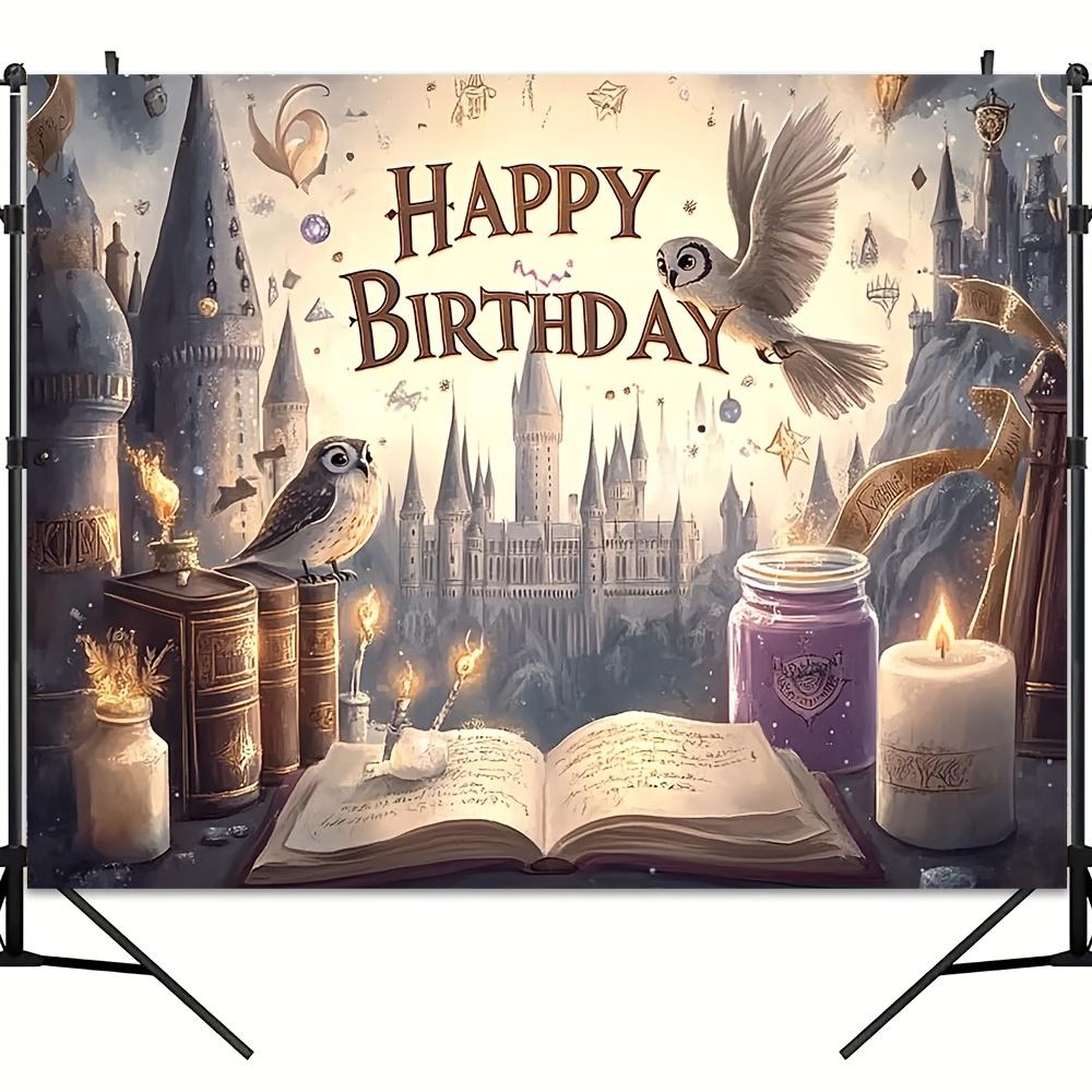 Magic Castle and Owl Birthday Wishing Banner - Polyester Fiber Dream Party Backdrop Featuring Magical Books