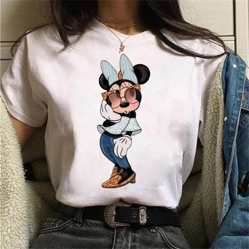 Y2k 90s Fashion T Shirts Gothic Fashion Mickey Tshirt Minnie Mouse Print T-shirt Women T Shirt Female Clothes Kawaii Disney