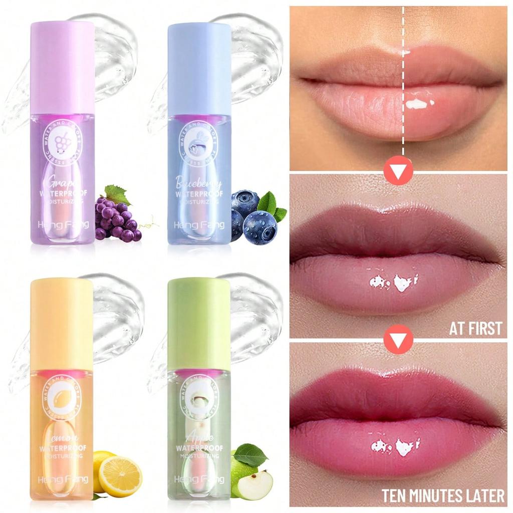 1/2PCS Color Changing Lip Oil, Lemon/Apple/Blueberry/Grape Flavor, Moisturizing And Nourishing, Brig