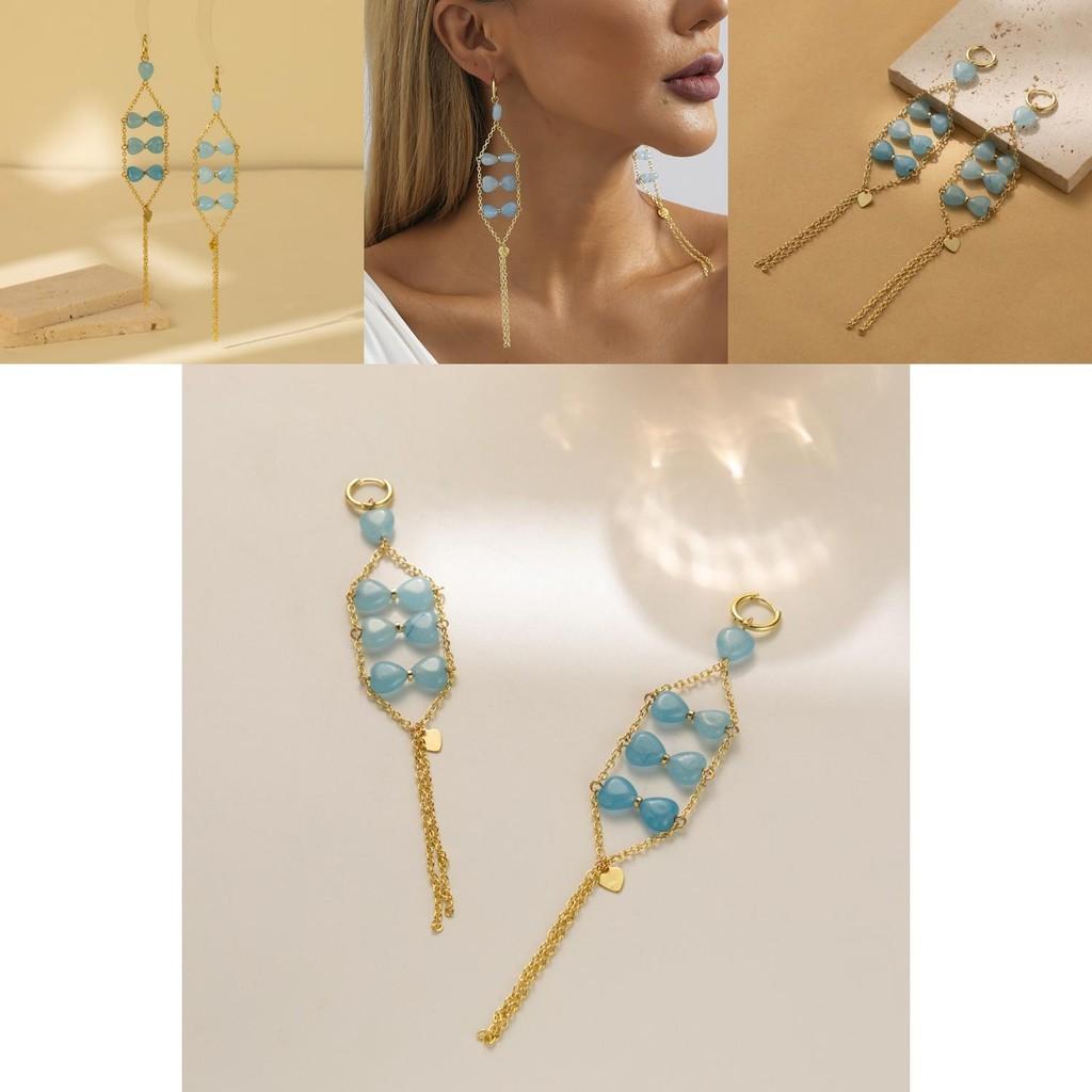 Stylish Blue Geometric Natural Stone Earrings For Fall 2023 Ladies
