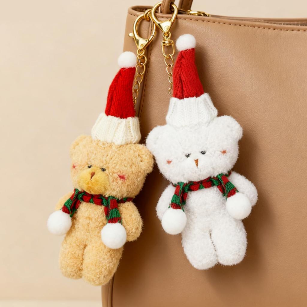 siawadeky Christmas Keychain Bear Plush Toy Set of 6, Fluffy and Cute Bear Key Rings, Plush Key Pendants, Christmas Gifts for Best Friends,