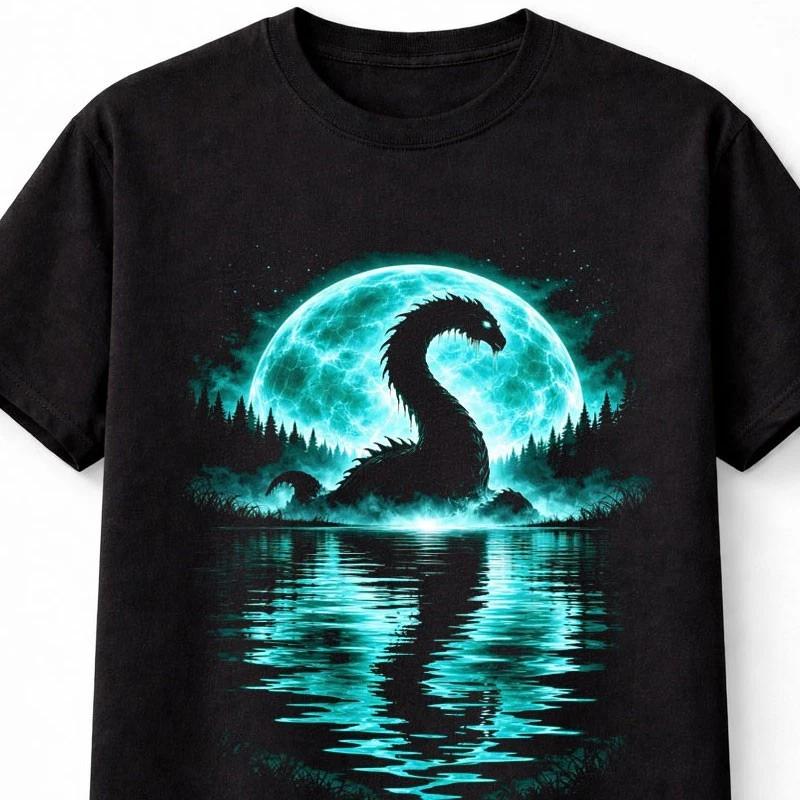 Loch Ness Monster Cryptid Lake Monster Moon Graphic Unisex TShirt S